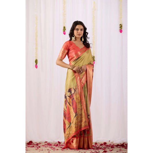 Generic Women's Faux_Silk Printed Saree With Unstitched Blouse 5.5Mtr (Olive)