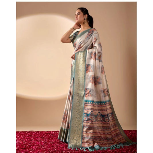 Generic Women's Faux_Silk_Blend Printed Saree With Unstitched Blouse 5.5Mtr (Beige)