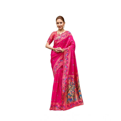 Generic Women's Silk Blend Woven Saree With Unstitched Blouse 5.5 Mtr (Pink)