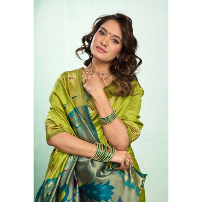 Generic Women's Silk Blend Woven Saree With Unstitched Blouse 5.5 Mtr (Lime)