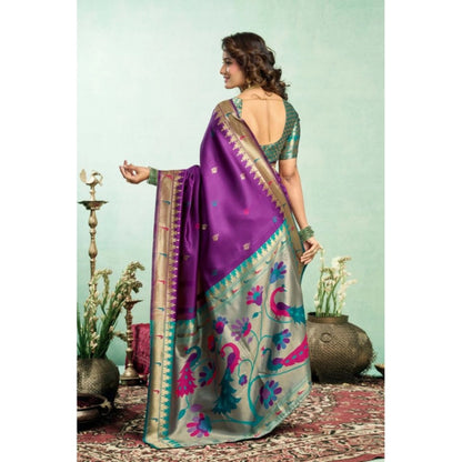 Generic Women's Silk Blend Woven Saree With Unstitched Blouse 5.5 Mtr (Purple)