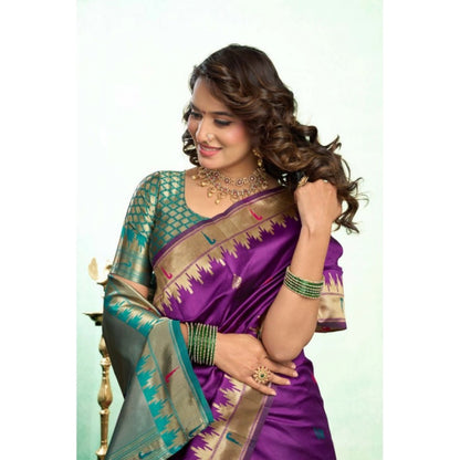 Generic Women's Silk Blend Woven Saree With Unstitched Blouse 5.5 Mtr (Purple)