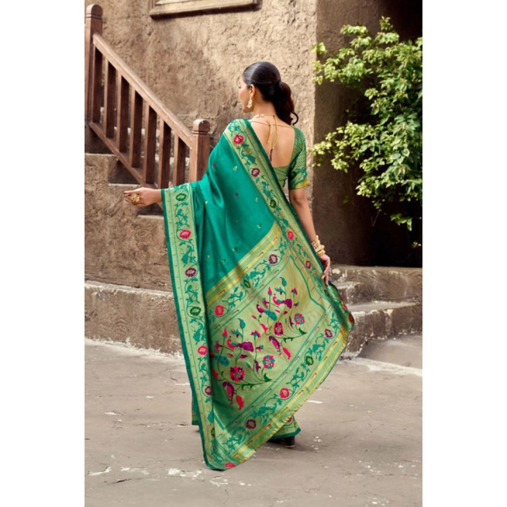 Generic Women's Silk Blend Woven Saree With Unstitched Blouse 5.5 Mtr (Green)