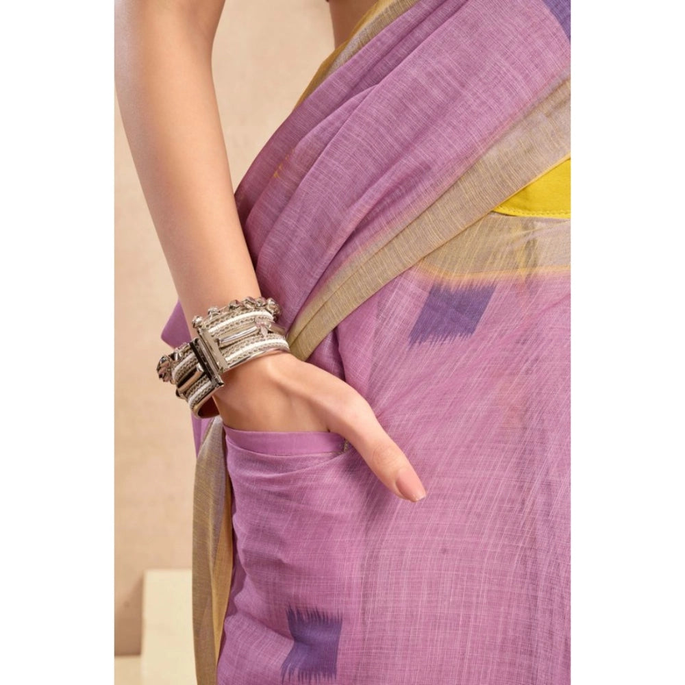 Generic Women's Linen Cotton Printed Ready To Wear Saree With Unstitched Blouse 5.5 Mtr (Lavender)