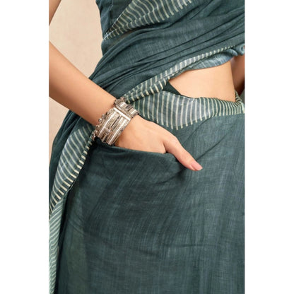 Generic Women's Linen Cotton Printed Ready To Wear Saree With Unstitched Blouse 5.5 Mtr (Light_Teal)