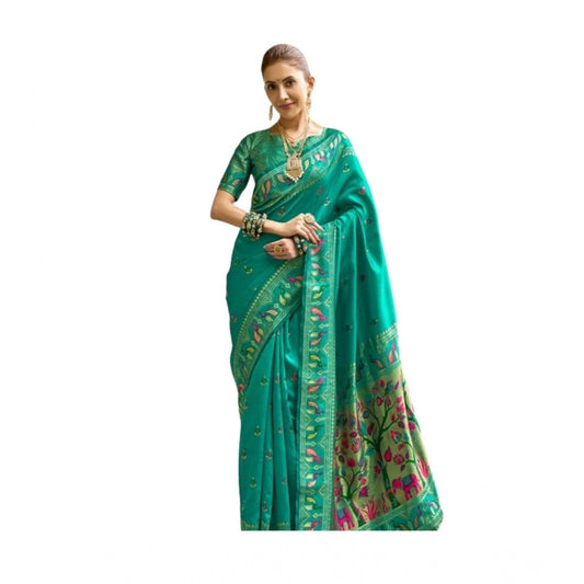 Generic Women's Silk Blend Woven Saree With Unstitched Blouse 5.5 Mtr (Green)