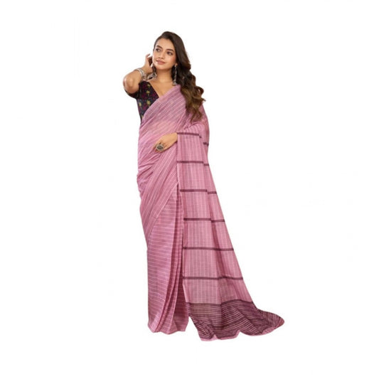 Generic Women's Linen Cotton Printed Ready To Wear Saree With Unstitched Blouse 5.5 Mtr (Light_Pink)