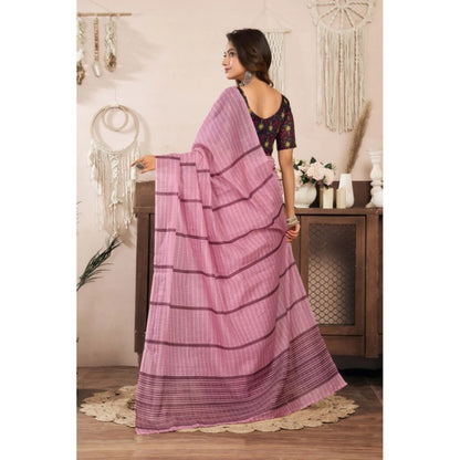Generic Women's Linen Cotton Printed Ready To Wear Saree With Unstitched Blouse 5.5 Mtr (Light_Pink)