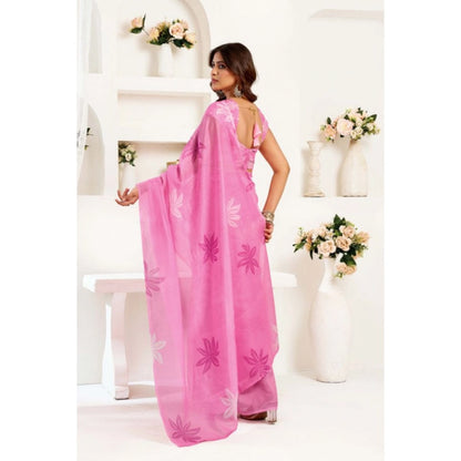 Generic Women's Linen Cotton Printed Ready To Wear Saree With Unstitched Blouse 5.5 Mtr (Light_Pink)