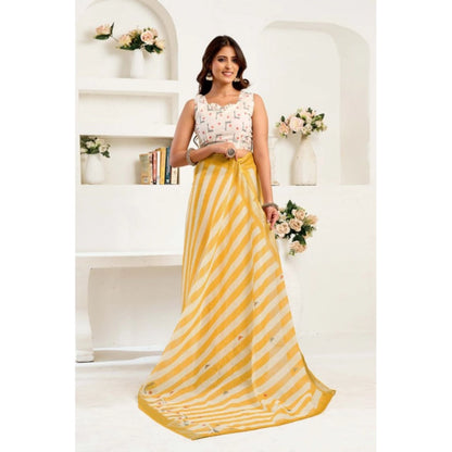 Generic Women's Linen Cotton Printed Ready To Wear Saree With Unstitched Blouse 5.5 Mtr (Light_Mustard)