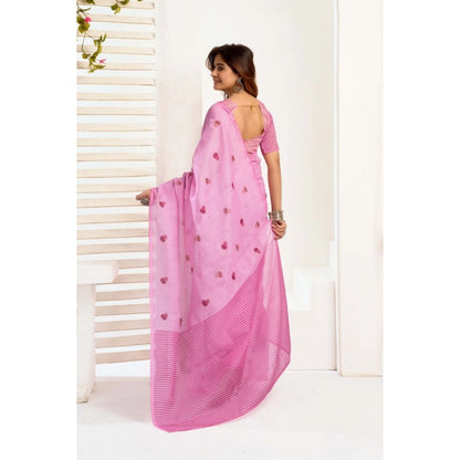 Generic Women's Linen Cotton Printed Ready To Wear Saree With Unstitched Blouse 5.5 Mtr (Light_Pink)