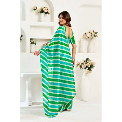 Generic Women's Linen Cotton Printed Ready To Wear Saree With Unstitched Blouse 5.5 Mtr (Green)