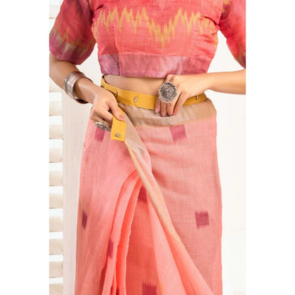 Generic Women's Linen Cotton Printed Ready To Wear With Pocket Saree With Unstitched Blouse 5.5 Mtr (Peach)
