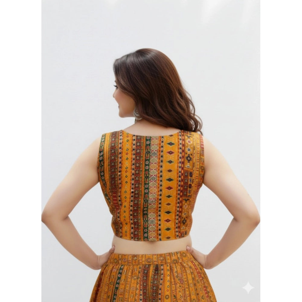 Generic Women's Cambric Cotton V Neck Padded Blouse (Mustard, 38 Ready Size (Self-Alterable 36–40)