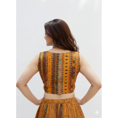 Generic Women's Cambric Cotton V Neck Padded Blouse (Mustard, 38 Ready Size (Self-Alterable 36–40)