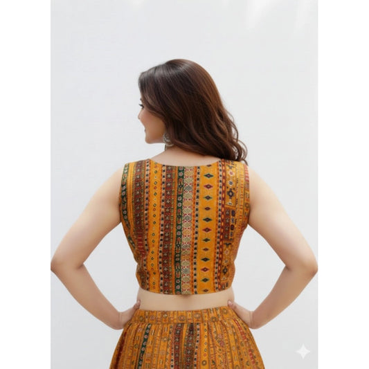 Generic Women's Cambric Cotton V Neck Padded Blouse (Mustard, 38 Ready Size (Self-Alterable 36–40)