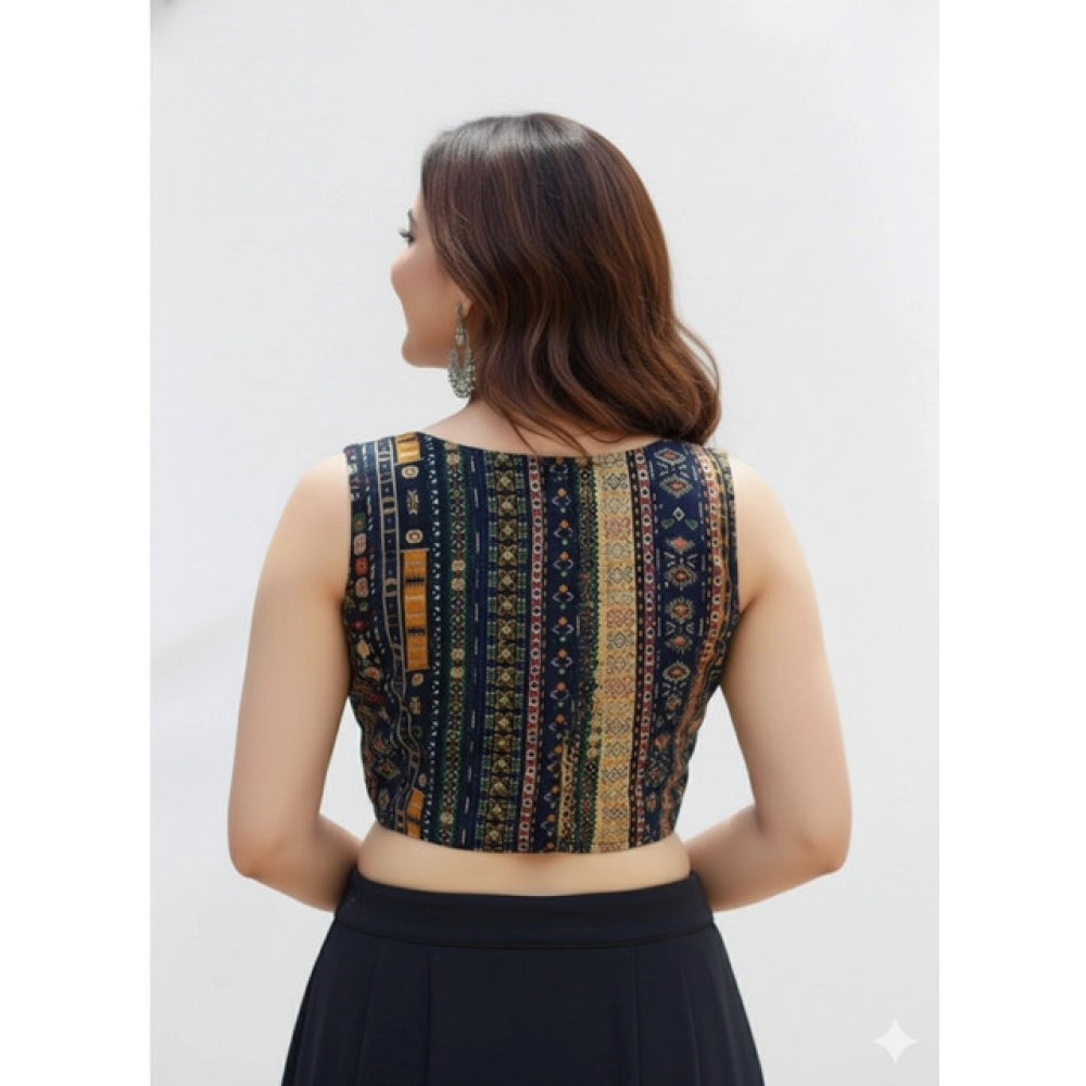 Generic Women's Cambric Cotton V Neck Padded Blouse (Navy, 38 Ready Size (Self-Alterable 36–40)