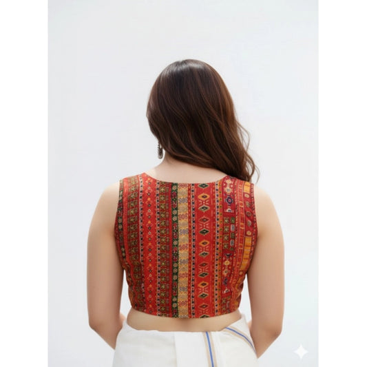 Generic Women's Cambric Cotton V Neck Padded Blouse (Red, 38 Ready Size (Self-Alterable 36–40)