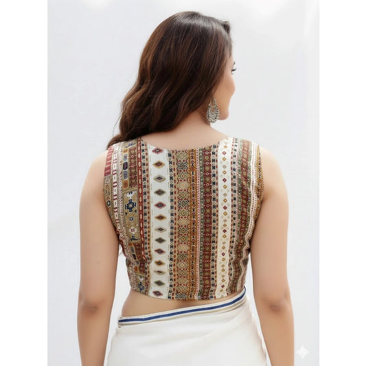 Generic Women's Cambric Cotton V Neck Padded Blouse (White, 38 Ready Size (Self-Alterable 36–40)