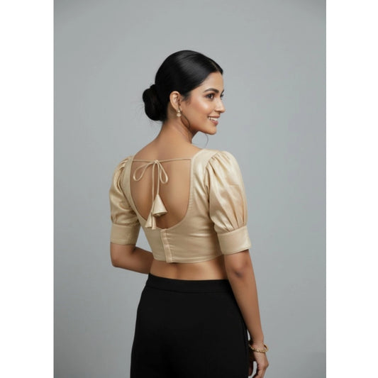 Generic Women's Erode Silk V Neck Padded Blouse (Beige, 38 Ready Size (Self-Alterable 36–40)