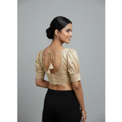 Generic Women's Erode Silk V Neck Padded Blouse (Beige, 38 Ready Size (Self-Alterable 36–40)