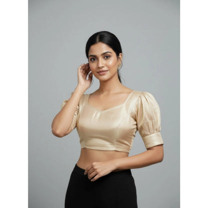 Generic Women's Erode Silk V Neck Padded Blouse (Beige, 38 Ready Size (Self-Alterable 36–40)