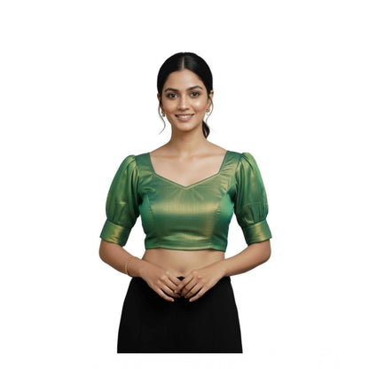 Generic Women's Erode Silk V Neck Padded Blouse (Green, 38 Ready Size (Self-Alterable 36–40)