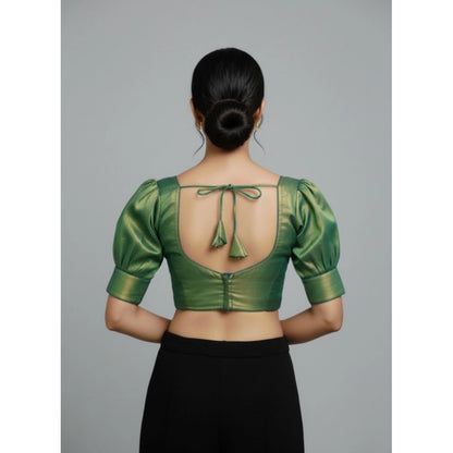 Generic Women's Erode Silk V Neck Padded Blouse (Green, 38 Ready Size (Self-Alterable 36–40)