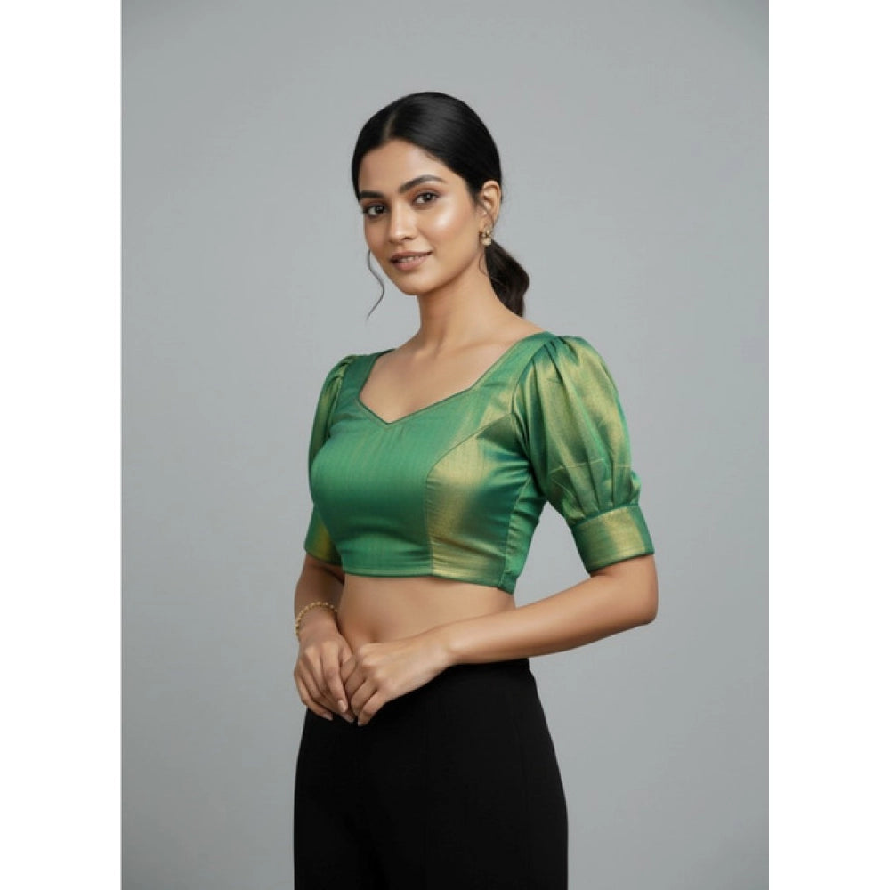 Generic Women's Erode Silk V Neck Padded Blouse (Green, 38 Ready Size (Self-Alterable 36–40)