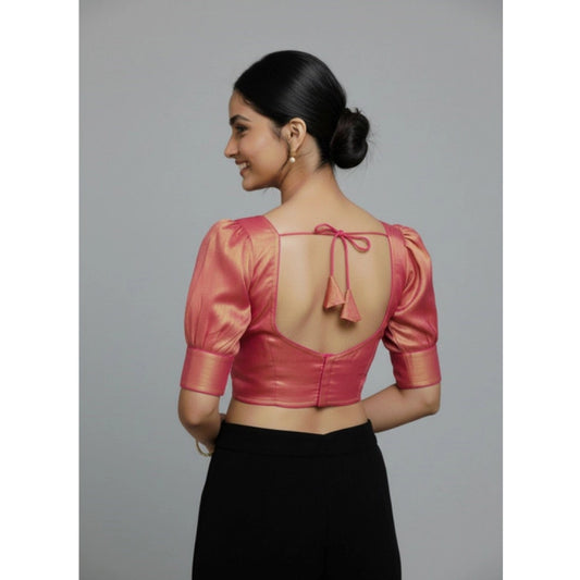 Generic Women's Erode Silk V Neck Padded Blouse (Pink, 38 Ready Size (Self-Alterable 36–40)