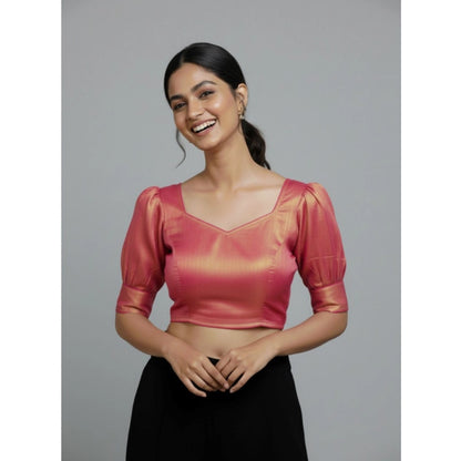 Generic Women's Erode Silk V Neck Padded Blouse (Pink, 38 Ready Size (Self-Alterable 36–40)