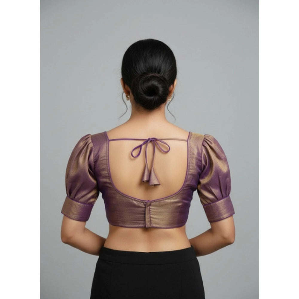 Generic Women's Erode Silk V Neck Padded Blouse (Purple, 38 Ready Size (Self-Alterable 36–40)