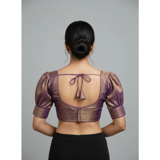 Generic Women's Erode Silk V Neck Padded Blouse (Purple, 38 Ready Size (Self-Alterable 36–40)