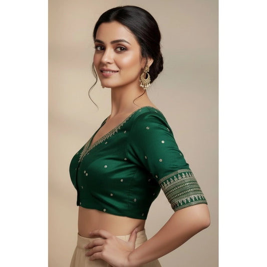 Generic Women's Vichitra Silk V Neck Padded Blouse (D-Green, 38 Ready Size (Self-Alterable 36–40)