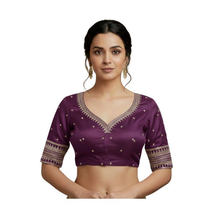 Generic Women's Vichitra Silk V Neck Padded Blouse (Purple, 38 Ready Size (Self-Alterable 36–40)