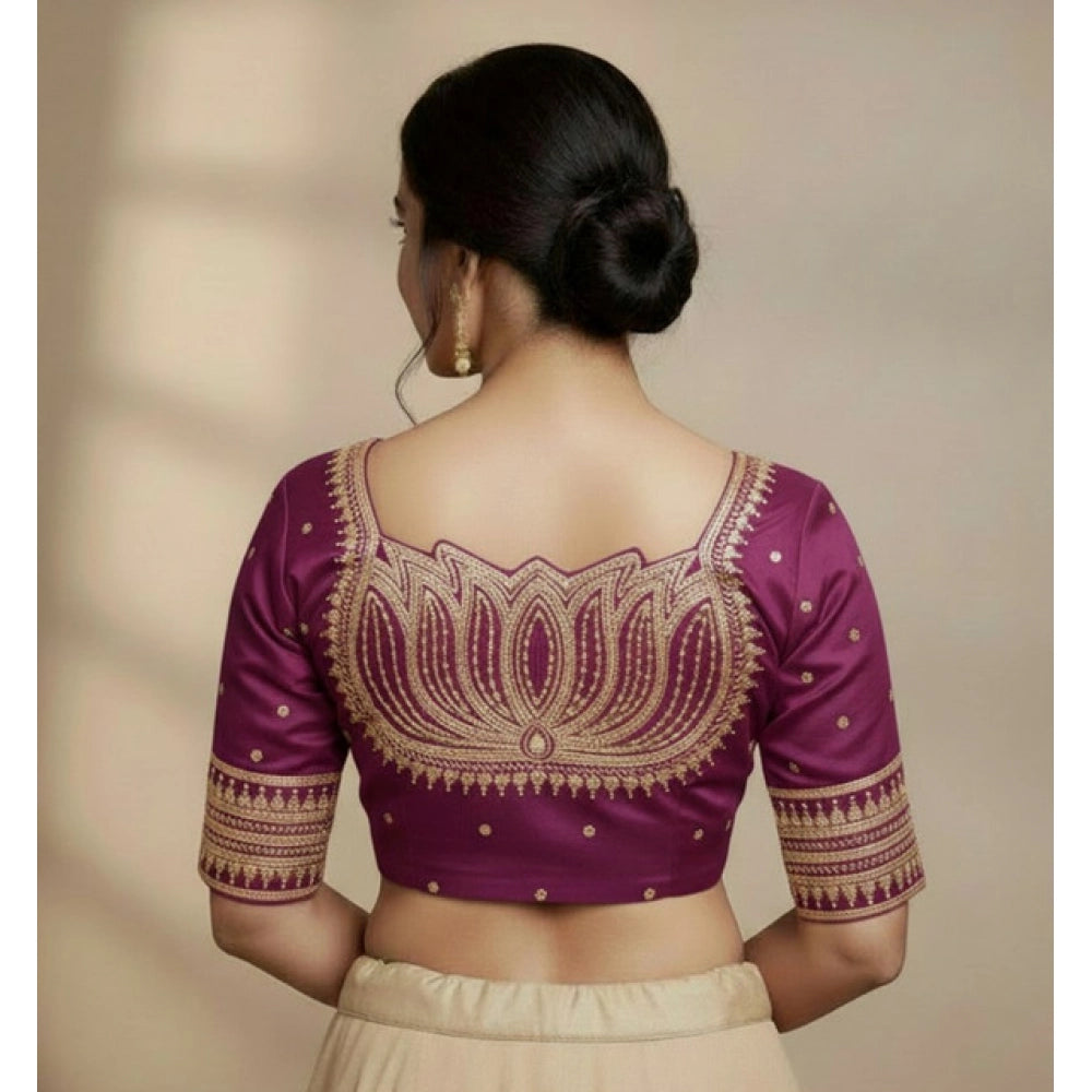 Generic Women's Vichitra Silk V Neck Padded Blouse (Purple, 38 Ready Size (Self-Alterable 36–40)