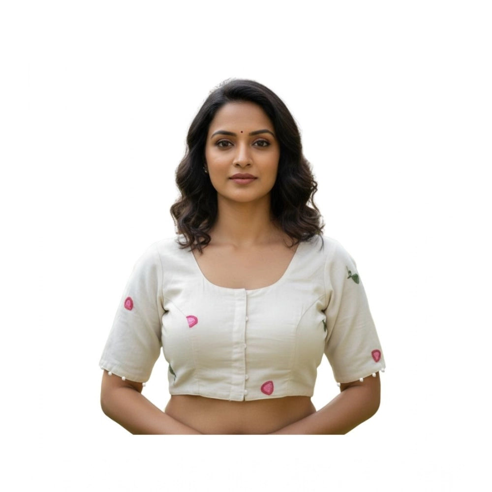 Generic Women's Cambric Cotton Round Neck Padded Blouse (White, 38 Ready Size (Self-Alterable 36–40)