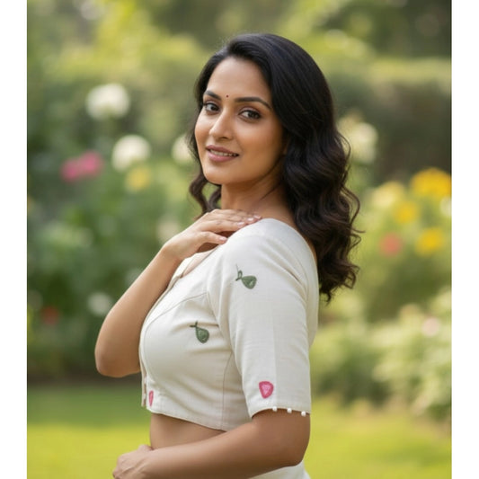 Generic Women's Cambric Cotton Round Neck Padded Blouse (White, 38 Ready Size (Self-Alterable 36–40)