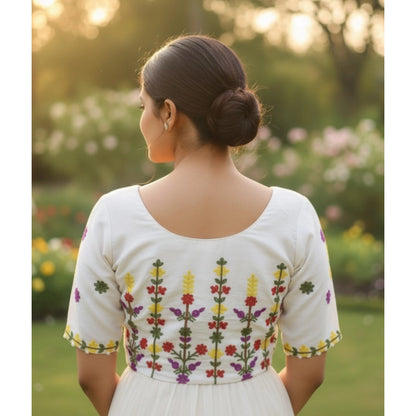 Generic Women's Cambric Cotton Round Neck Padded Blouse (White, 38 Ready Size (Self-Alterable 36–40)