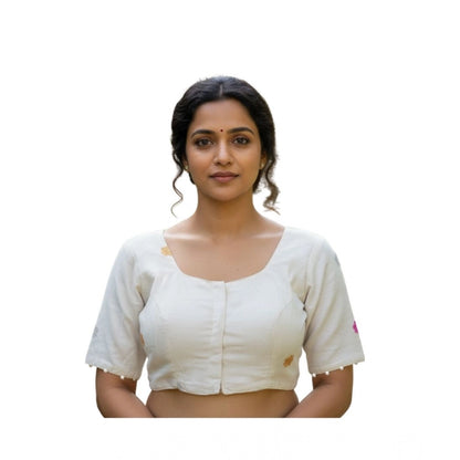 Generic Women's Cambric Cotton Round Neck Padded Blouse (White, 38 Ready Size (Self-Alterable 36–40)