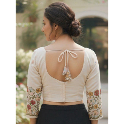 Generic Women's Cambric Cotton Round Neck Padded Blouse (White, 38 Ready Size (Self-Alterable 36–40)