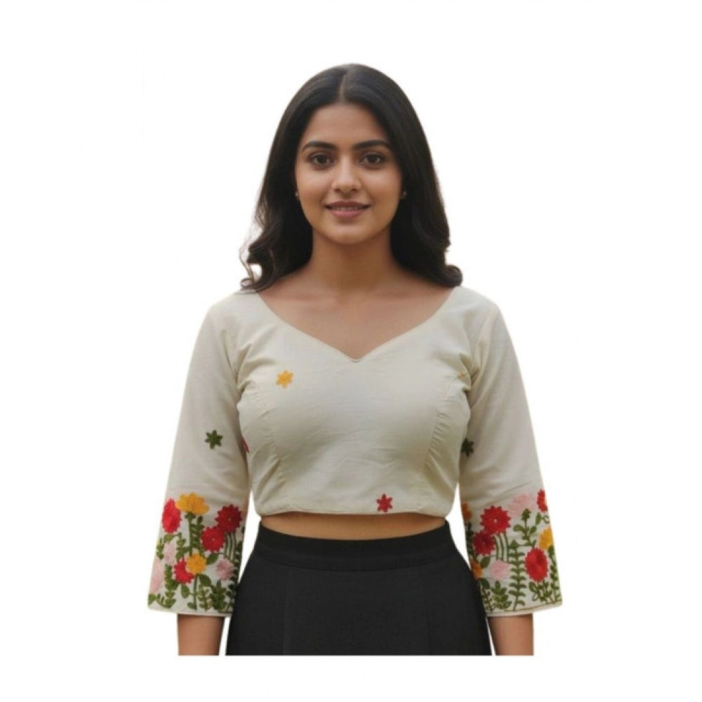 Generic Women's Cambric Cotton Round Neck Padded Blouse (White, 38 Ready Size (Self-Alterable 36–40)