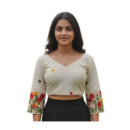 Generic Women's Cambric Cotton Round Neck Padded Blouse (White, 38 Ready Size (Self-Alterable 36–40)