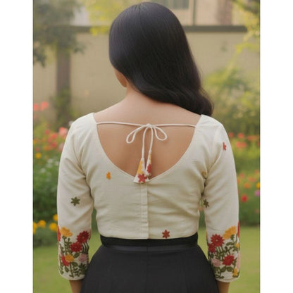 Generic Women's Cambric Cotton Round Neck Padded Blouse (White, 38 Ready Size (Self-Alterable 36–40)