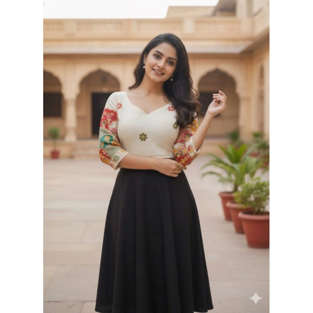 Generic Women's Cambric Cotton Round Neck Padded Blouse (White, 38 Ready Size (Self-Alterable 36–40)