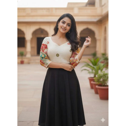 Generic Women's Cambric Cotton Round Neck Padded Blouse (White, 38 Ready Size (Self-Alterable 36–40)