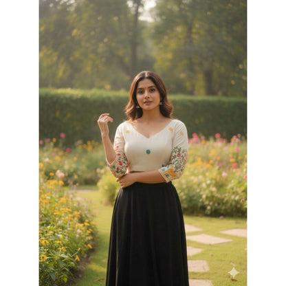 Generic Women's Cambric Cotton Round Neck Padded Blouse (White, 38 Ready Size (Self-Alterable 36–40)