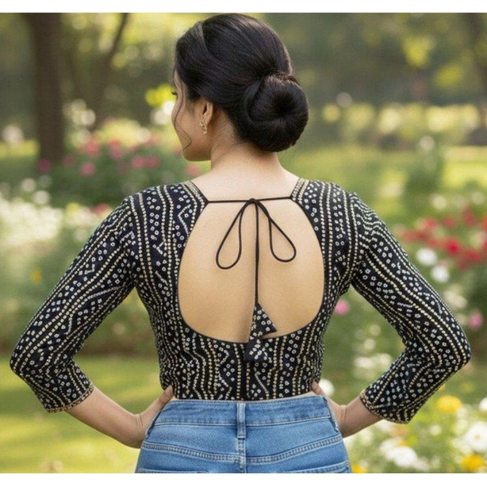 Generic Women's Rayon Sabyasachi Style Round Neck Padded Blouse (Black, 38 Ready Size (Self-Alterable 36–40)