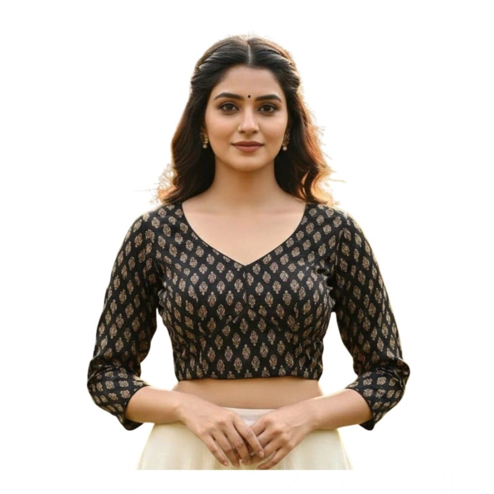 Generic Women's Ajrakh Cotton Halter Neck Padded Blouse (Black, 38 Ready Size (Self-Alterable 36–40)