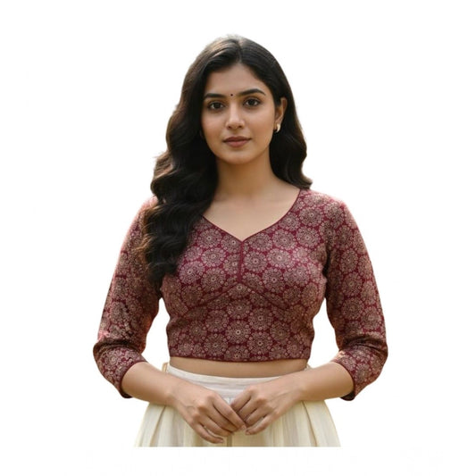 Generic Women's Ajrakh Cotton Halter Neck Padded Blouse (Maroon, 38 Ready Size (Self-Alterable 36–40)
